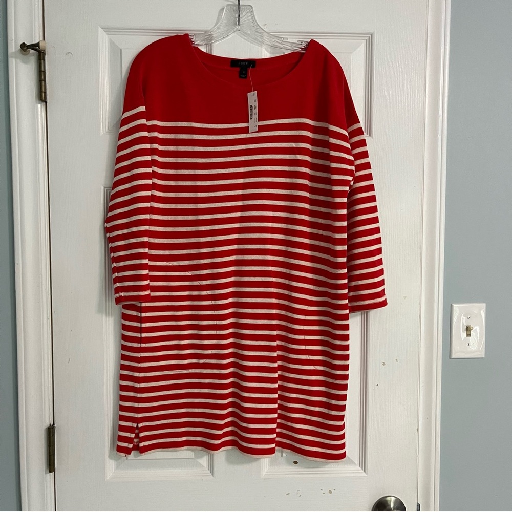 NWT J Crew red white stripe 100% cotton dress